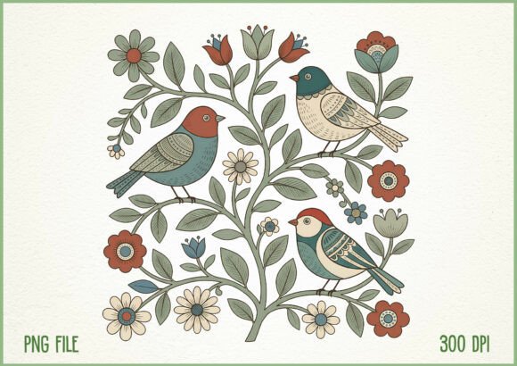 Download Vintage Boho Flower Birds Design - Premium Resources